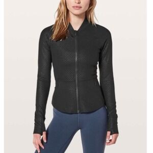 Lululemon The Ease Jacket Womens Small Black Peplum Full Zip Dot Thumbholes